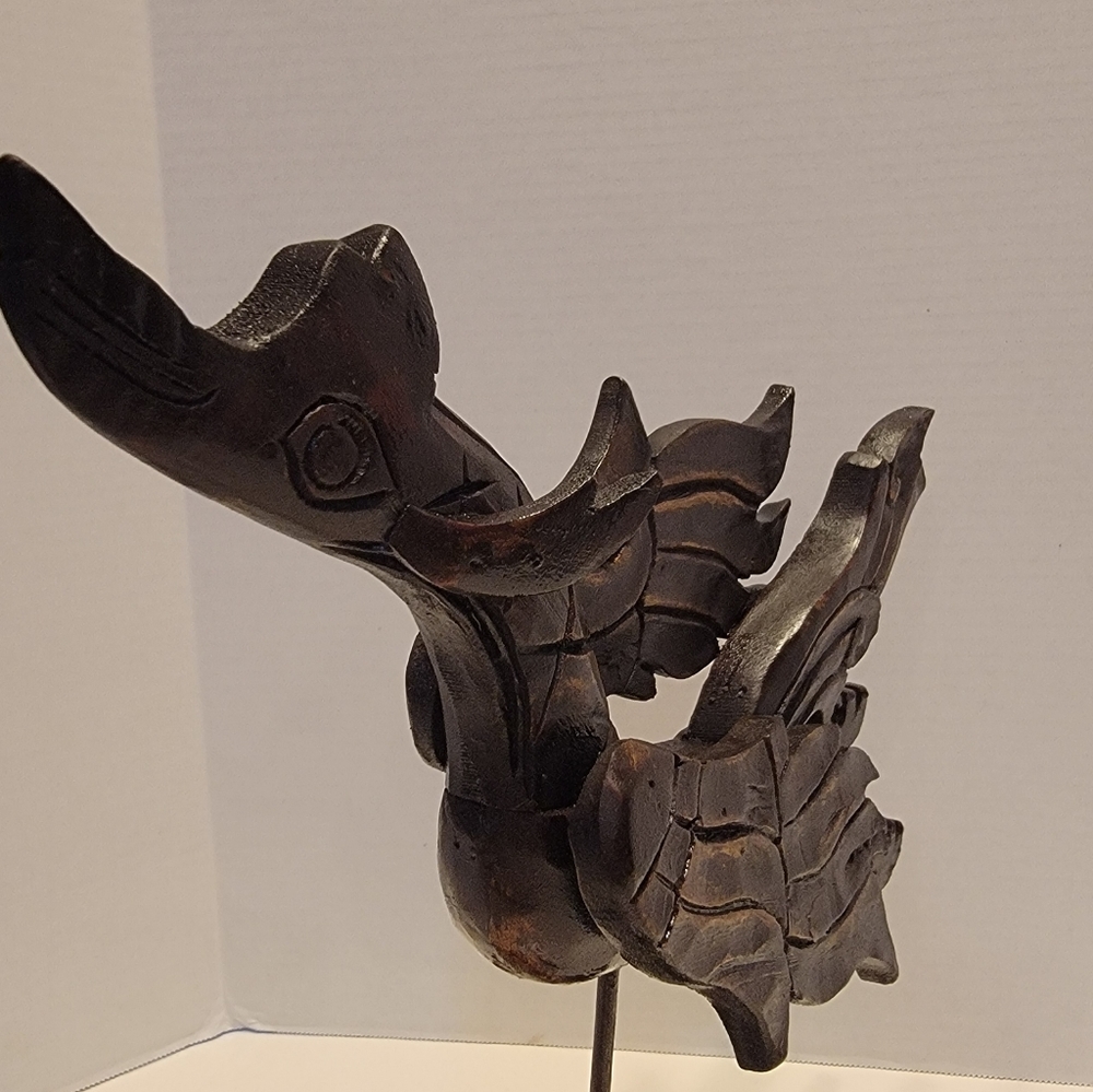 Thailand Hand Carved Wooden Phoenix Fire-bird mythical creature Pre-owned - Picture 9 of 9